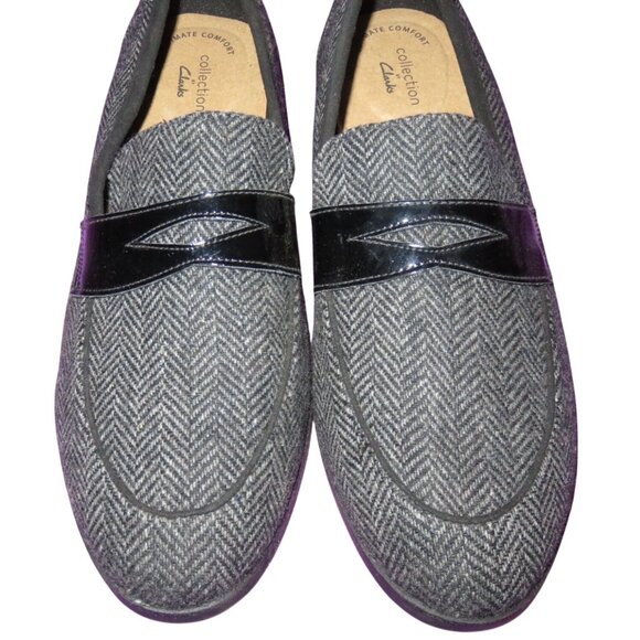 Clarks Trish Rose Grey Herringbone full grain leather chevron patterned Loafer - Picture 2 of 8